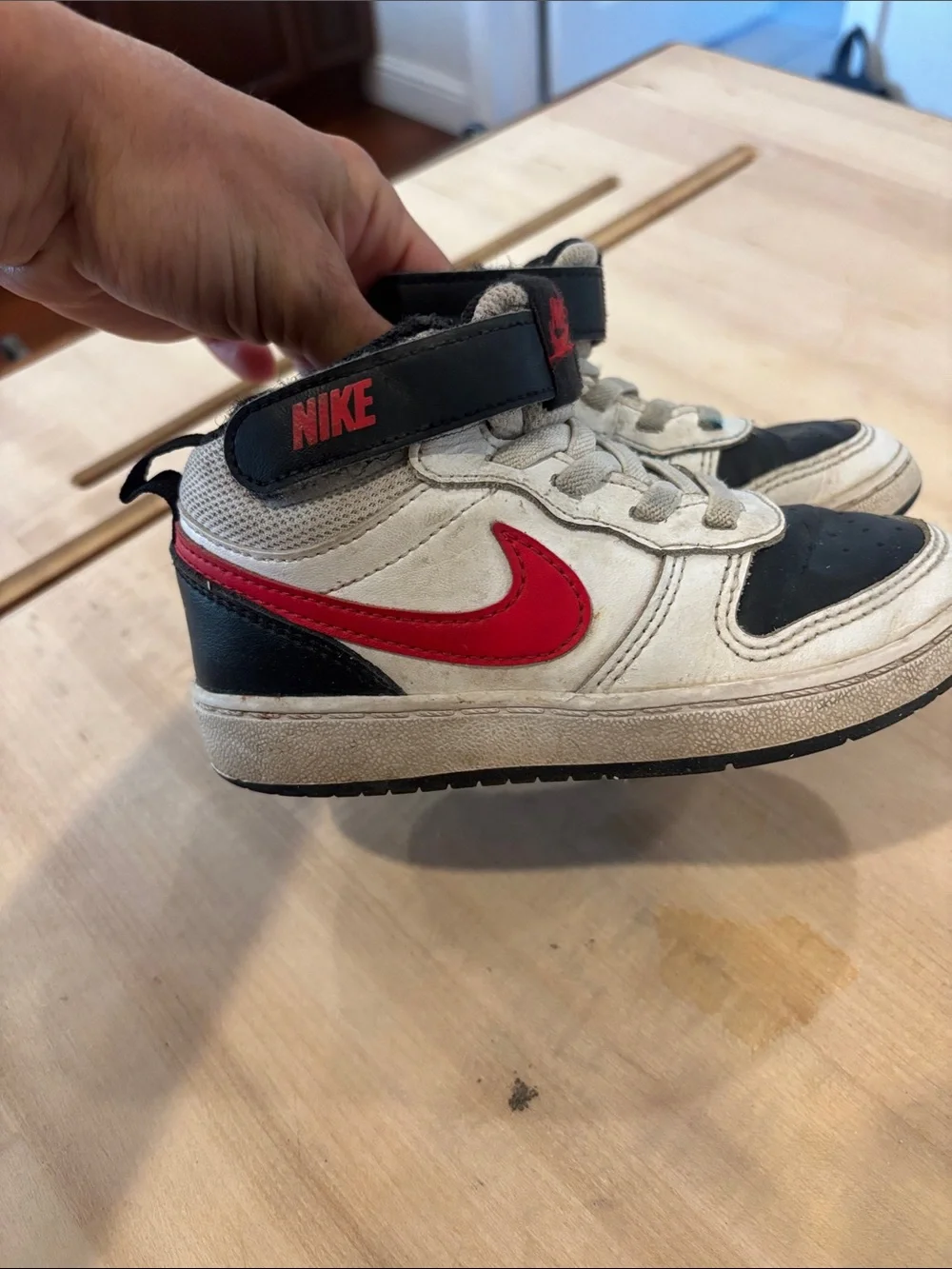 Nike Kids High-Top Sneakers in White, Black & Red